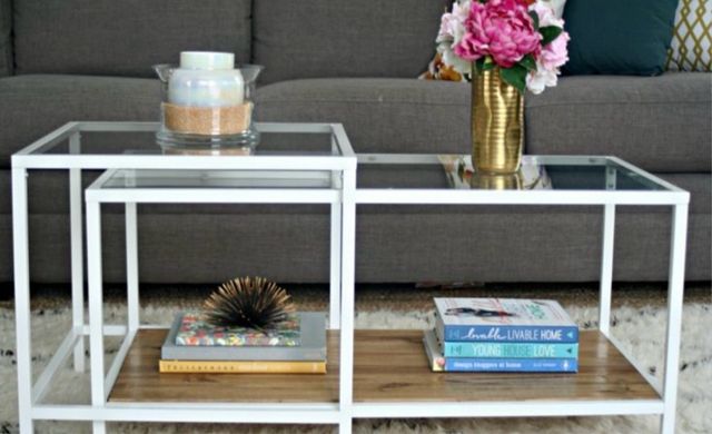 Mesas nido IKEA cristal y metal blanco