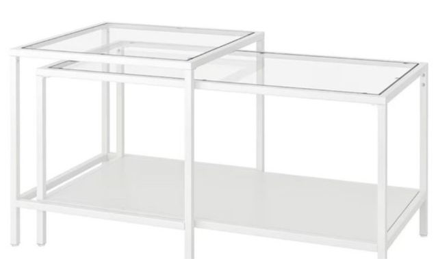 Mesas nido IKEA cristal y metal blanco