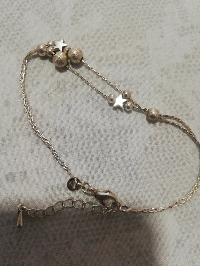 Pulsera plateada con estrellas y bolitas 925 plata