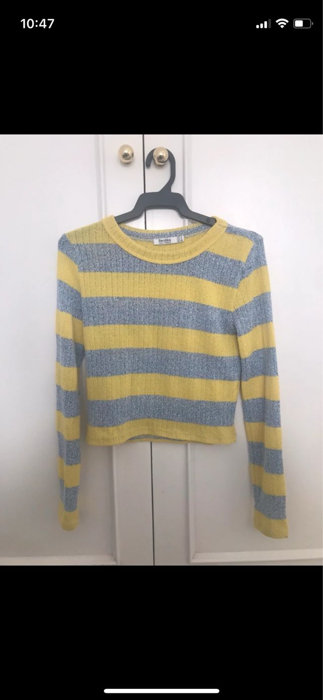Chaleco Bershka rayas gris y amarillo Talla XS