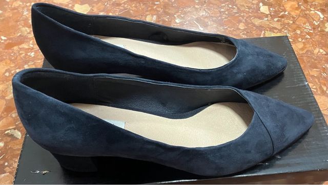 Zapatos salón tacón medio azul marino CortefielT38