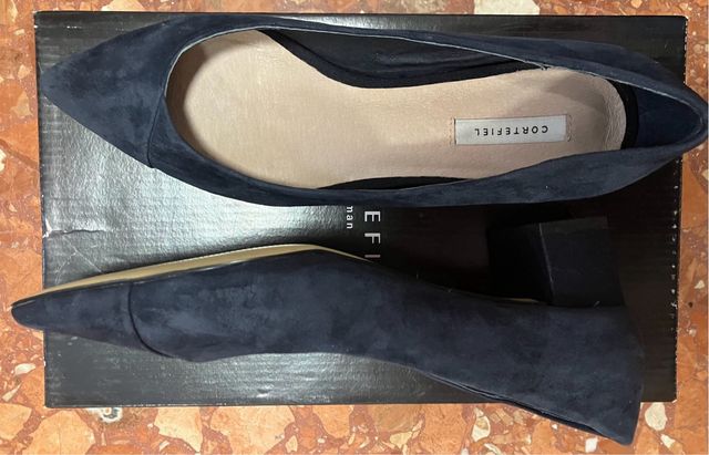 Zapatos salón tacón medio azul marino CortefielT38