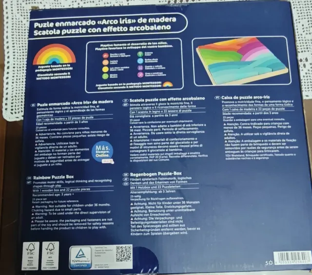 2 Puzzle Arcoíris Basado Montessori Madera 23 Piez