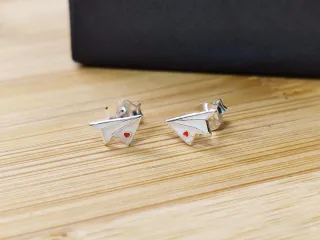 Pendientes avión de papel plata de ley 925