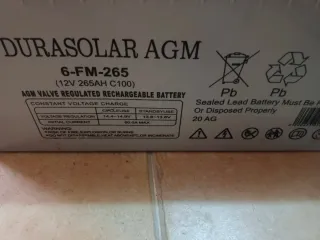Batería Durasolar AGM 6-FM-265 12V 265Ah