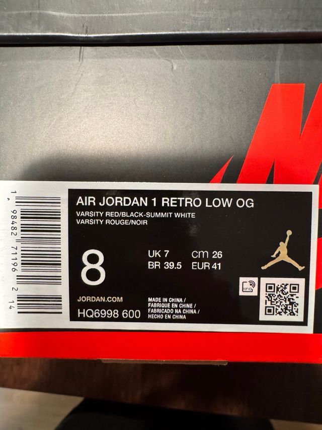 Air Jordan 1 Low Varsity Red/Black Talla 41