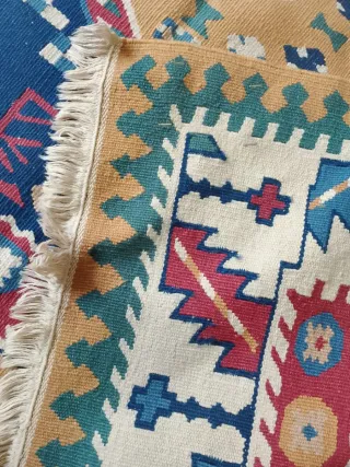 Tappeto Kilim blu e beige