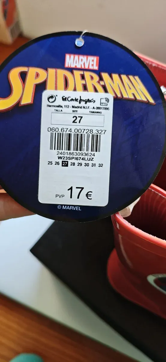 Botas de agua Spiderman rojas talla 26