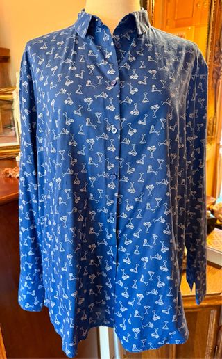 Camisa Benetton Estampada Azul Talla XL/L