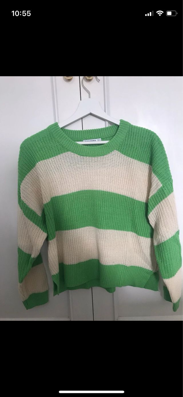 Jersey de rayas verde y beige