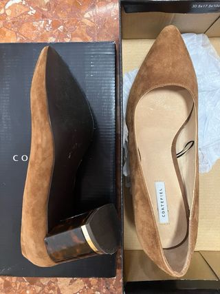 Zapatos salón punta marrón Cortefiel T38