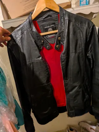 Chaqueta Cuero SELECTED HOMME Negra Roja