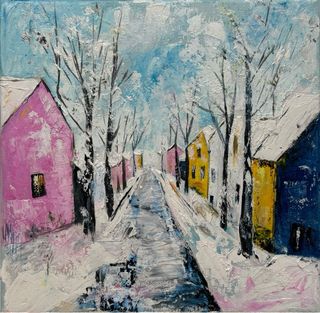 Dipinto ad olio. Inverno. Natale