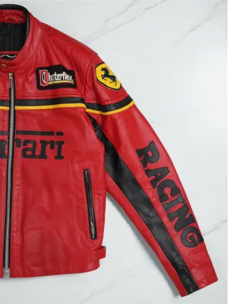 Cazadora Cuero Genuino Ferrari Racing Talla  L
