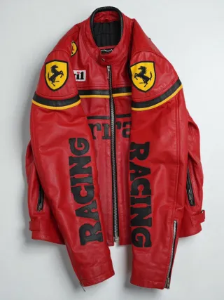 Cazadora Cuero Genuino Ferrari Racing Talla  L
