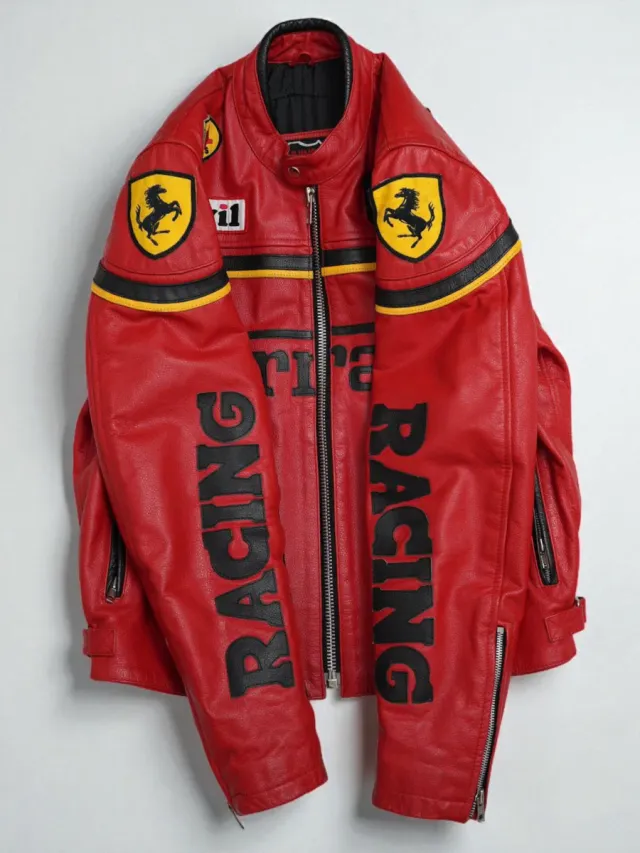 Cazadora Cuero Genuino Ferrari Racing Talla  L