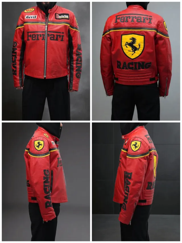 Cazadora Cuero Genuino Ferrari Racing Talla  L