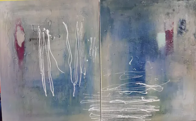 Díptico abstracto azul y gris