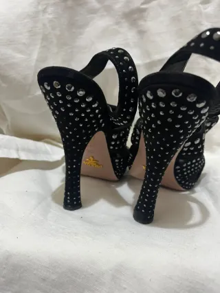 Sandali Prada Nere con Strass e Fiocco38