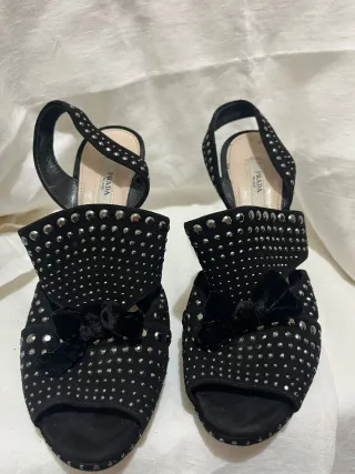 Sandali Prada Nere con Strass e Fiocco38