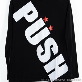 Maglia PusherNot Nera Maniche Lunghe Maxi Stampa