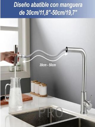 Grifo cocina extraíble Inox giratorio 360° gris acero