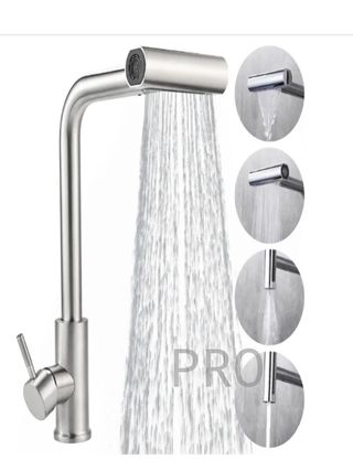 Grifo cocina extraíble Inox giratorio 360° gris acero