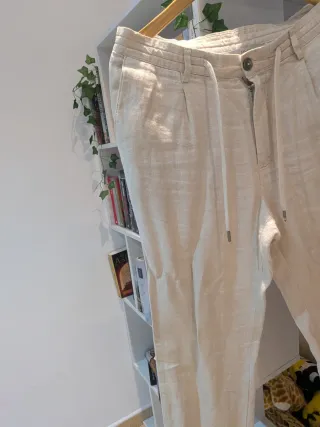Pantalones de lino beige