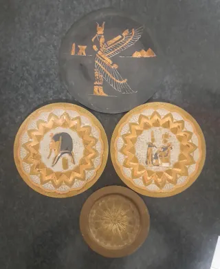 Set 4 piatti rame e ottone decorazioni egizie