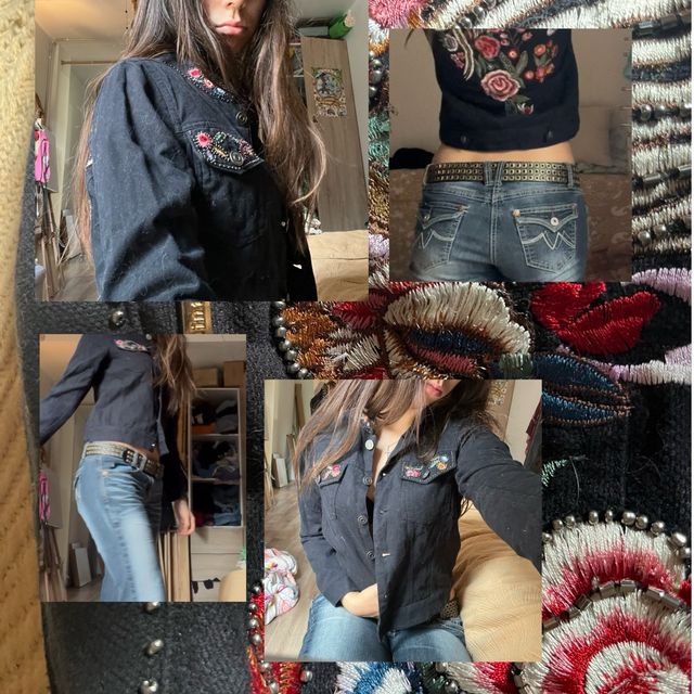 Chaqueta vaquera bordada multicolor