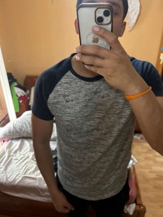 Camiseta Hollister gris y azul