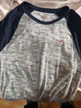 Camiseta Hollister gris y azul