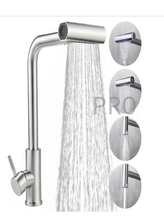 Grifo cocina extraíble Inox giratorio 360° gris acero