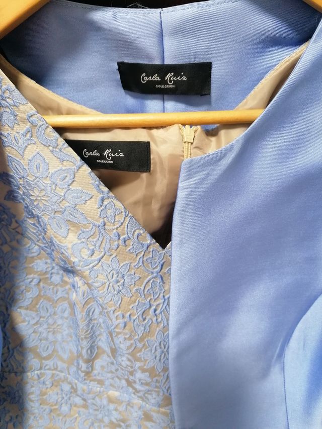 Traje madrina vestido y abrigo, beig y celeste