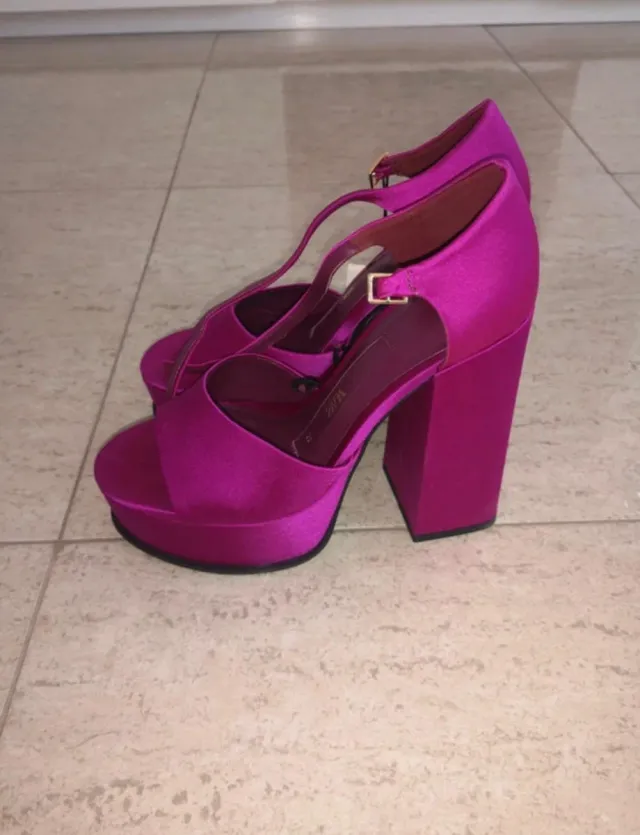 Zapatos Zara Fucsia Plataforma Tacón
