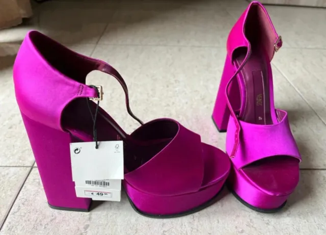 Zapatos Zara Fucsia Plataforma Tacón