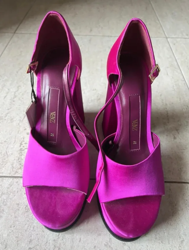 Zapatos Zara Fucsia Plataforma Tacón