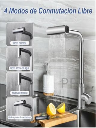 Grifo cocina extraíble Inox giratorio 360° gris acero