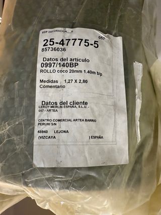 Tappeto in fibra di cocco naturale 20mm 1,27 x 2,80 m