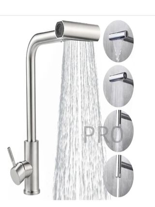 Grifo cocina extraíble Inox giratorio 360° gris acero