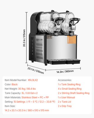 VEVOR Máquina Industrial de granizado 2x3L Nueva