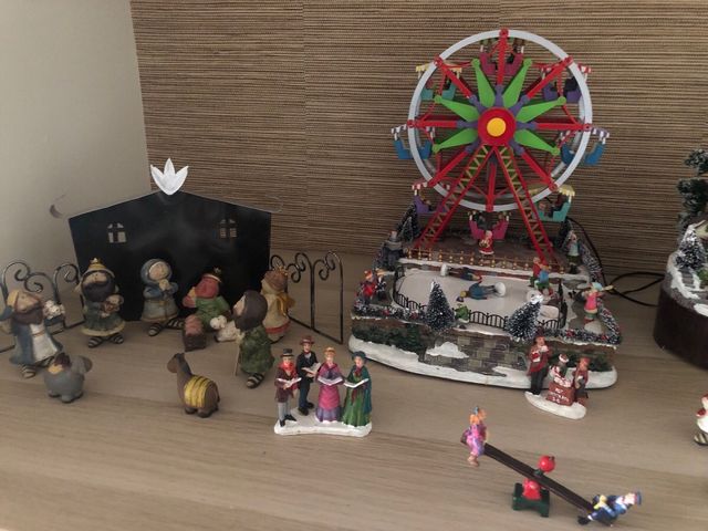 Lote adornos navidad noria, carrusel, casa