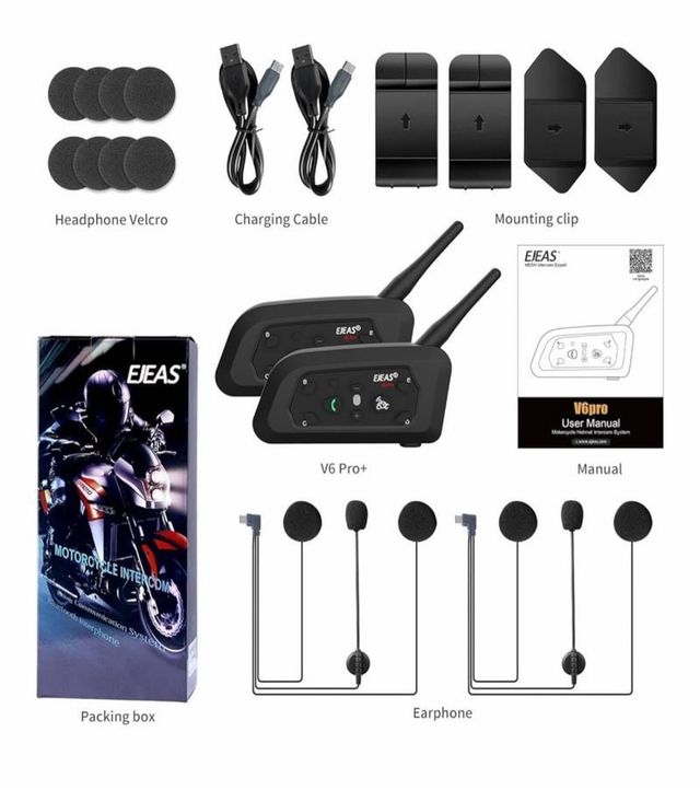 2 Intercomunicadores Moto EJEAS V6 Pro+ sem fio com Bluetooth