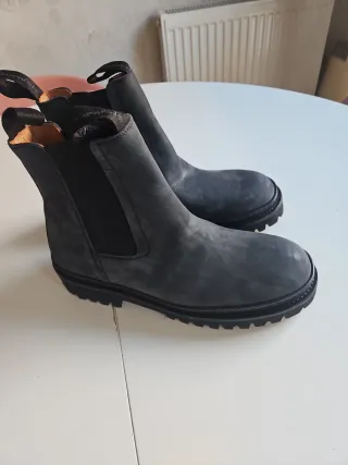 Botines de piel azul marino, gris oscuro