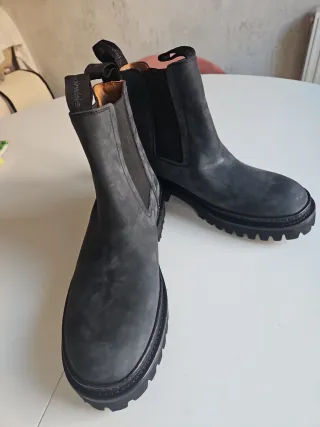 Botines de piel azul marino, gris oscuro