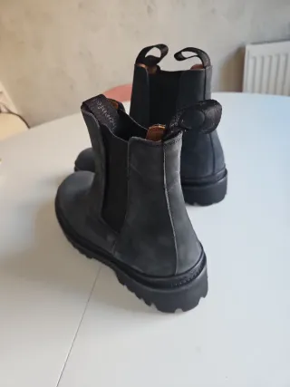 Botines de piel azul marino, gris oscuro