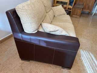 Sofá 3 plazas polipiel y tela beige