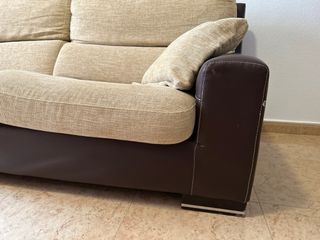 Sofá 3 plazas polipiel y tela beige