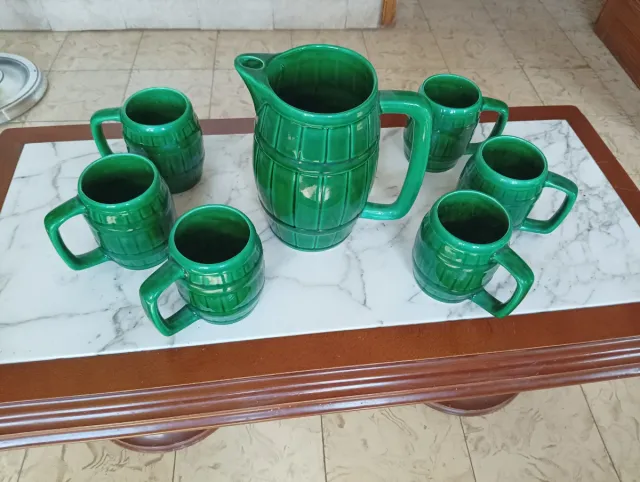 Jarra y 6 Vasos Cerámica Diseño