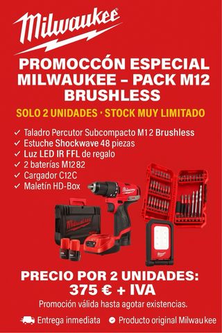 Milwaukee M12 Taladro Percutor Brushless Pack 2 un